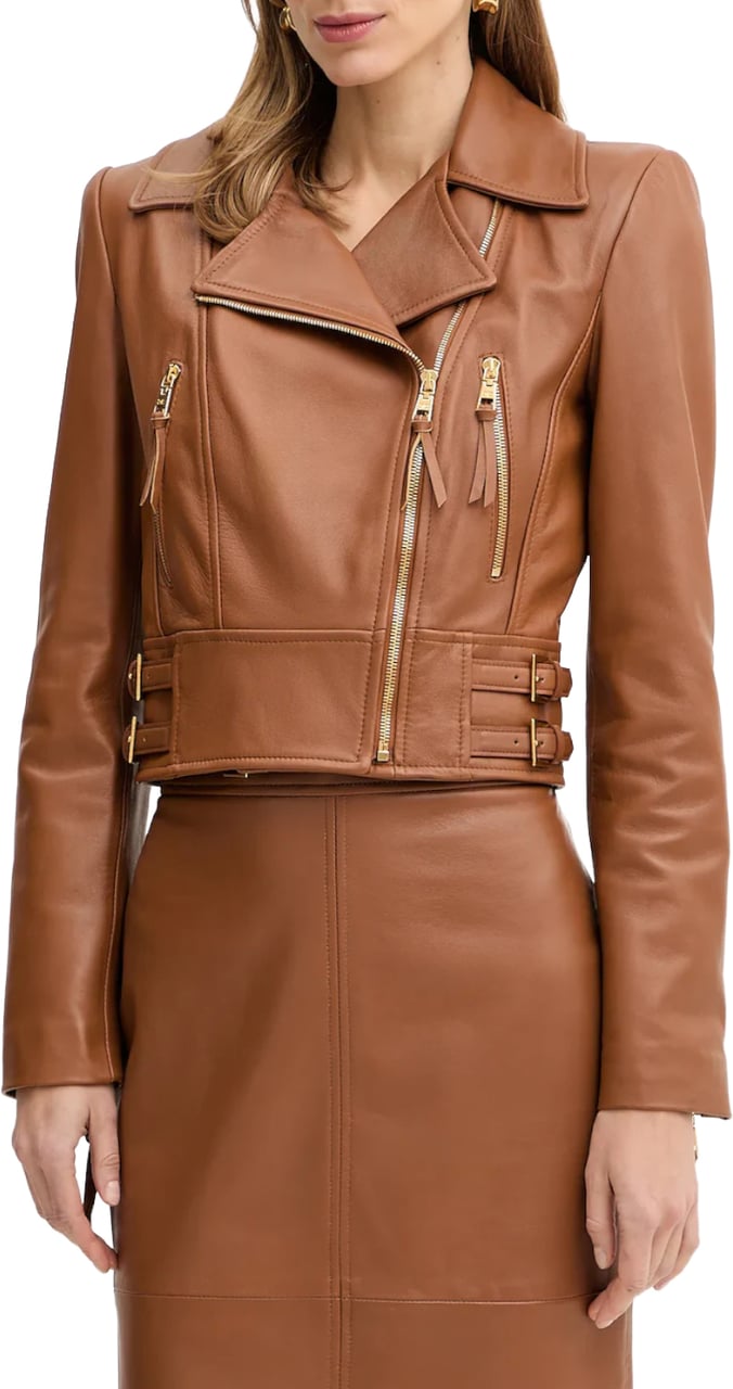 Elisabetta Franchi Jackets Leather Brown Beige