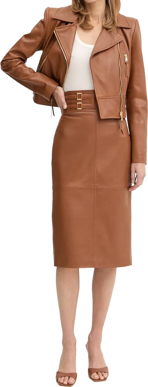 Elisabetta Franchi Jackets Leather Brown Beige