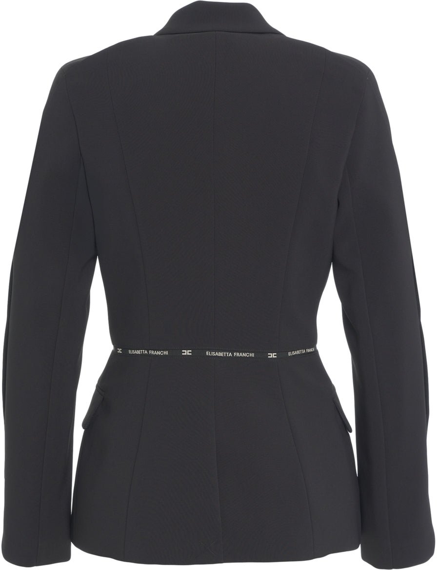 Elisabetta Franchi Crepe blazer with logo Zwart