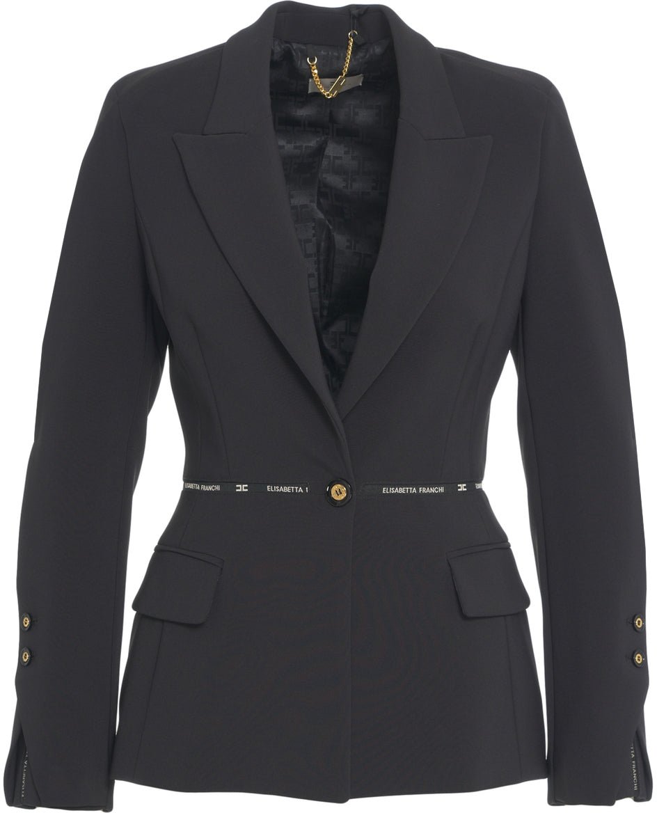 Elisabetta Franchi Crepe blazer with logo Zwart