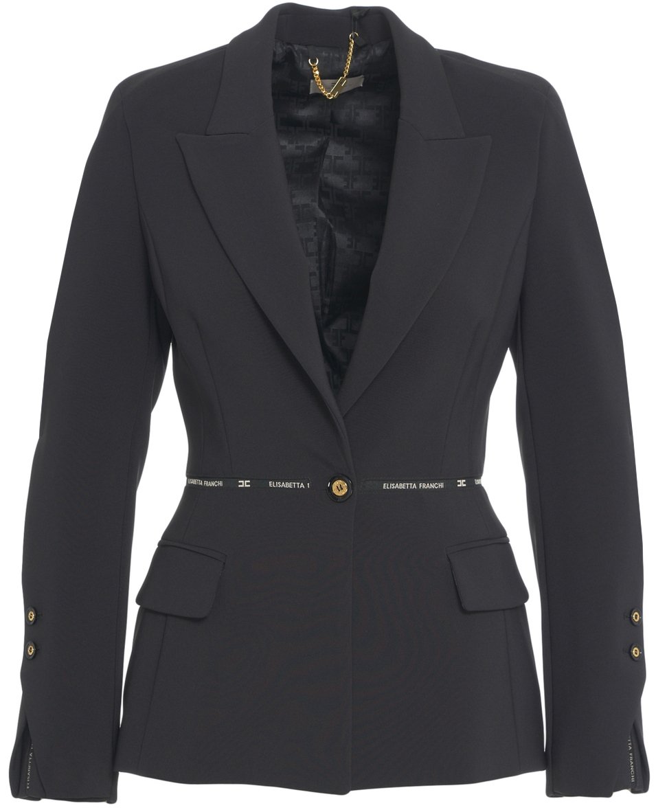 Elisabetta Franchi Blazer in crepe con logo Zwart
