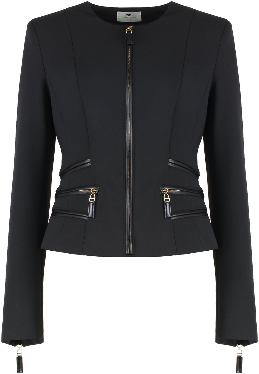 Elisabetta Franchi Jacket in double crêpe with zip details Zwart