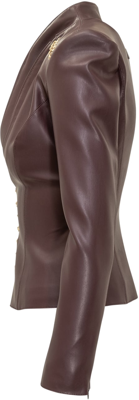 Elisabetta Franchi Giacca Elisabetta Franchi in Ecopelle Marrone con Ganci Oro e Dettagli sulle Spalle Rood