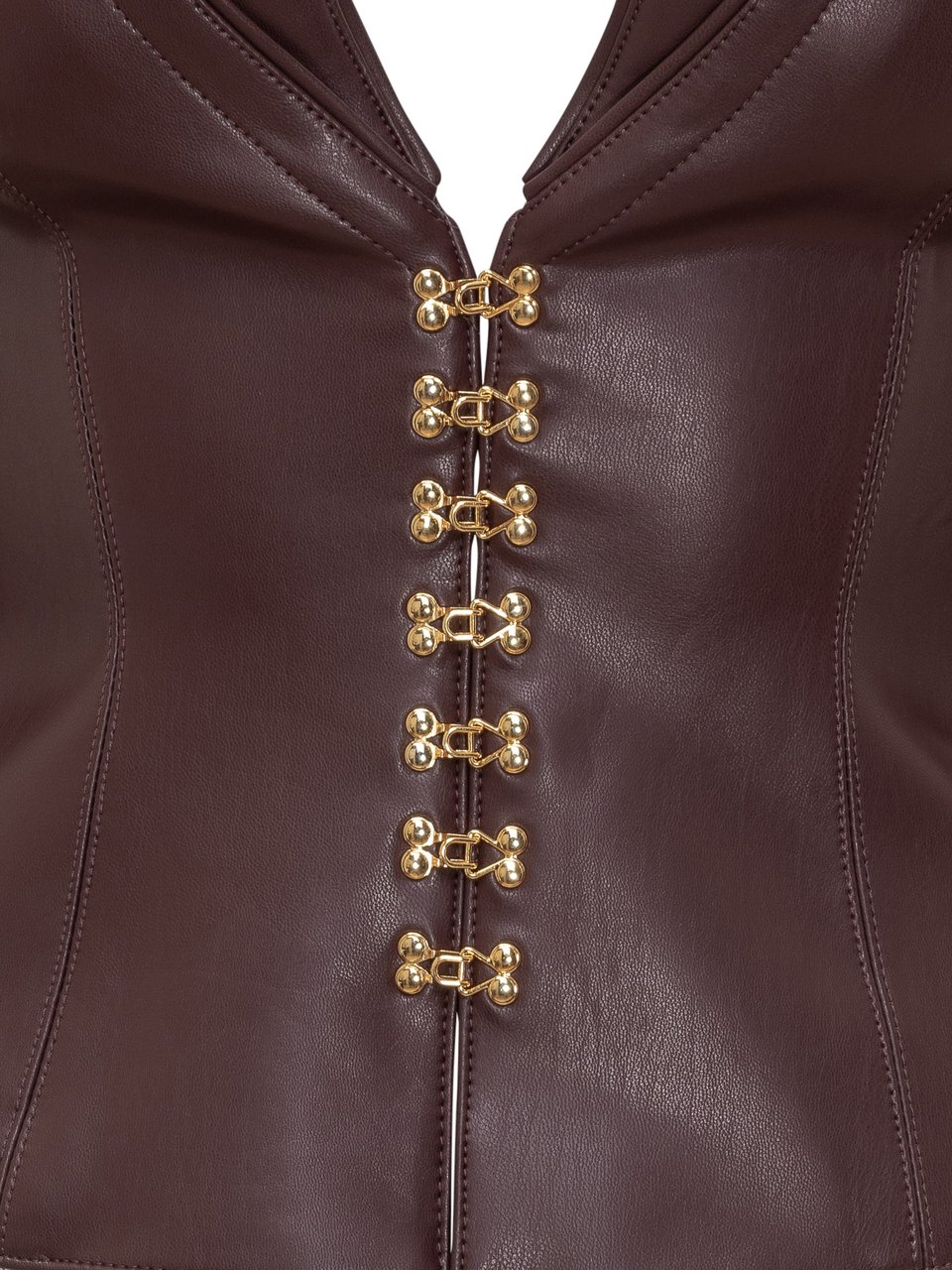 Elisabetta Franchi Giacca Elisabetta Franchi in Ecopelle Marrone con Ganci Oro e Dettagli sulle Spalle Rood