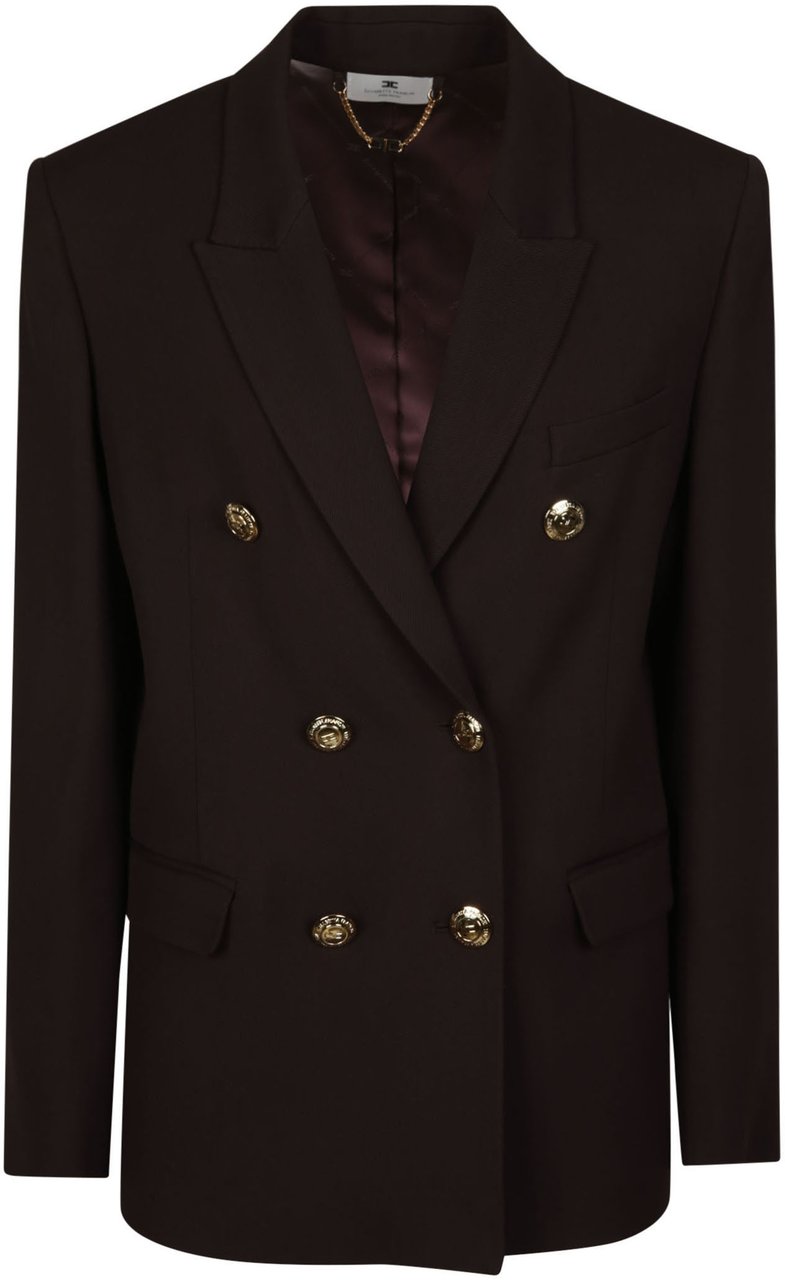 Elisabetta Franchi Double Breasted Jacket Brown Bruin