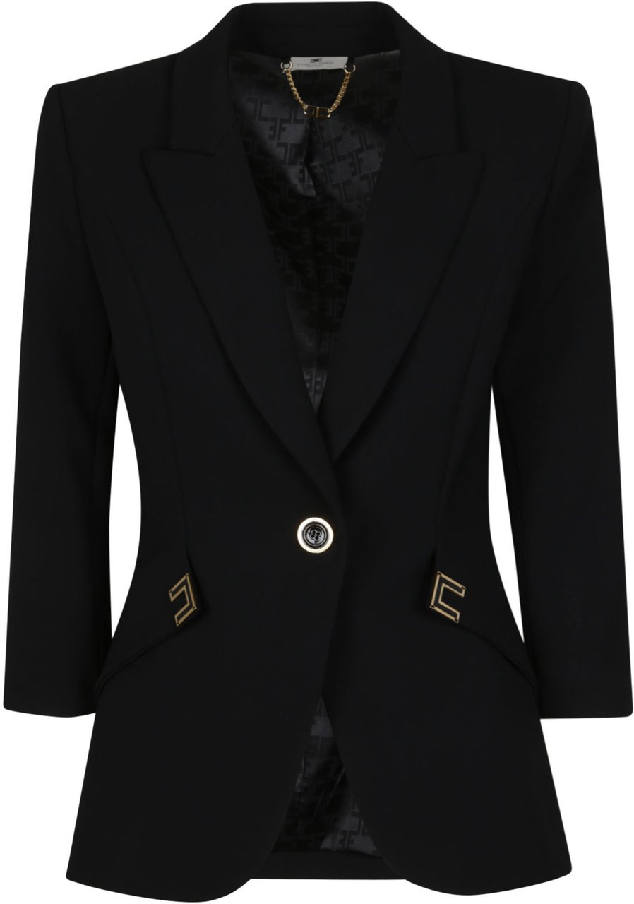 Elisabetta Franchi Three Quarter Sleeve Essential Jacket Black Zwart