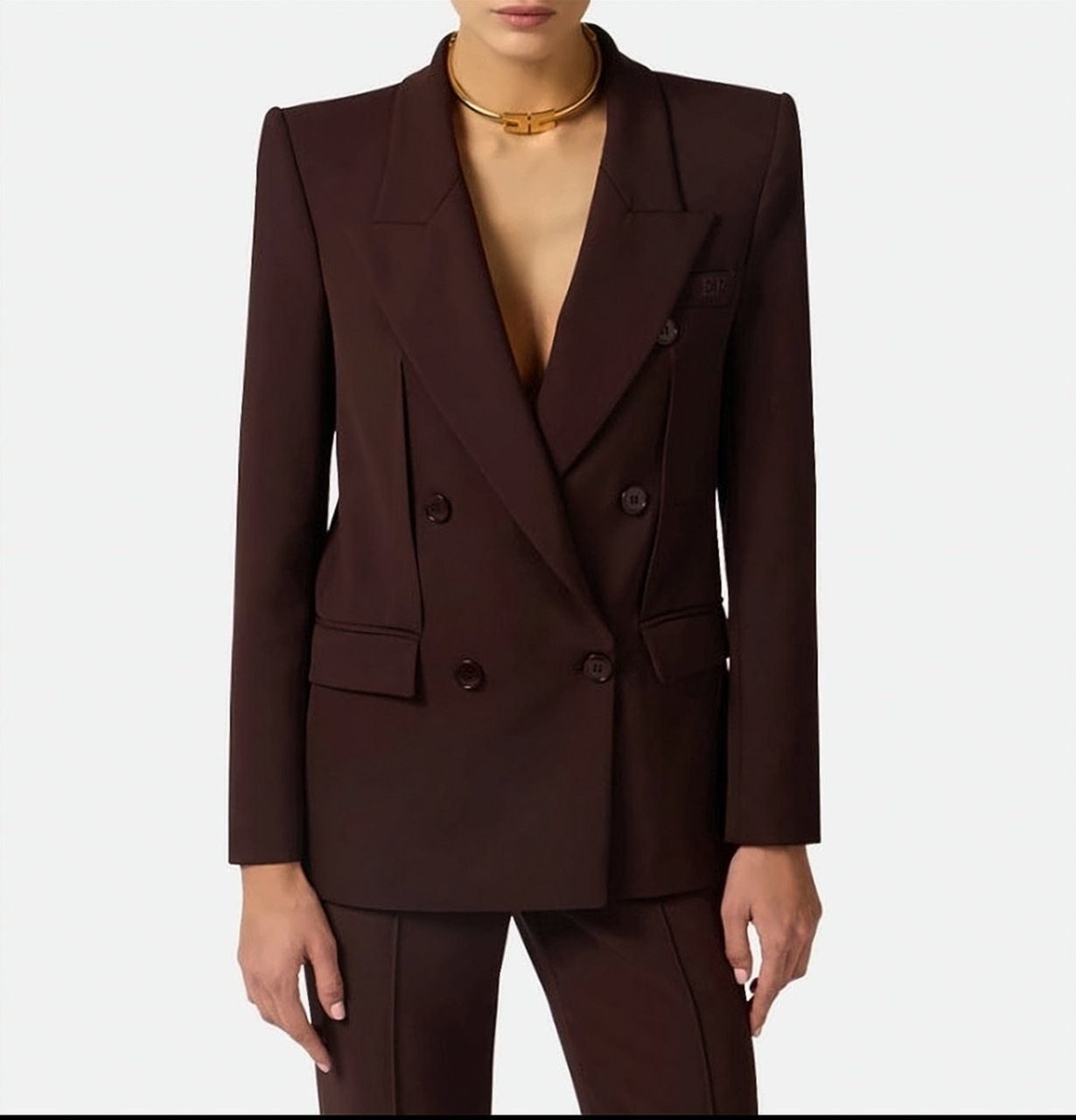Elisabetta Franchi Lightweight Crepe Peak Lapel Double Jacket Bruin