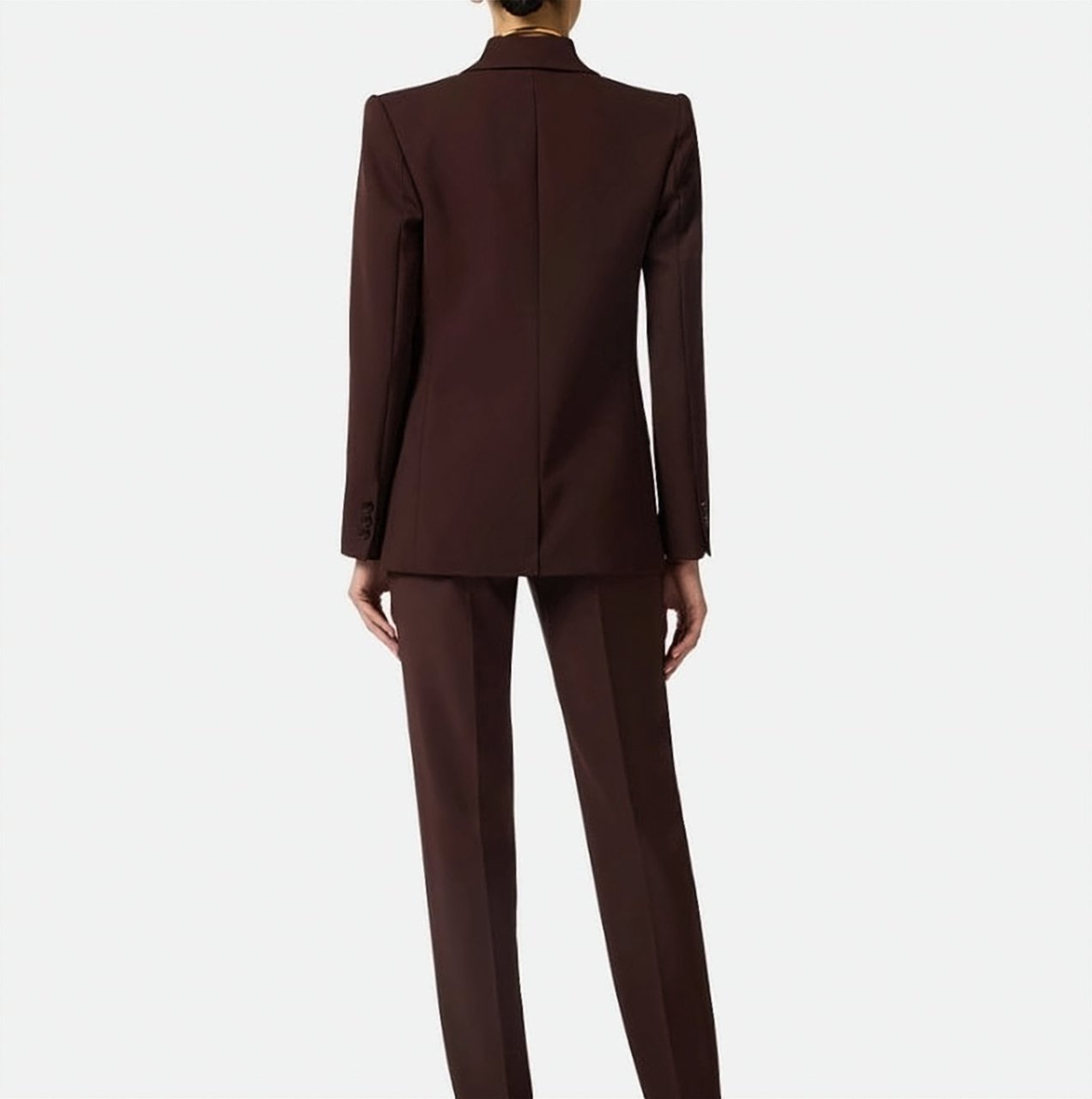 Elisabetta Franchi Lightweight Crepe Peak Lapel Double Jacket Bruin