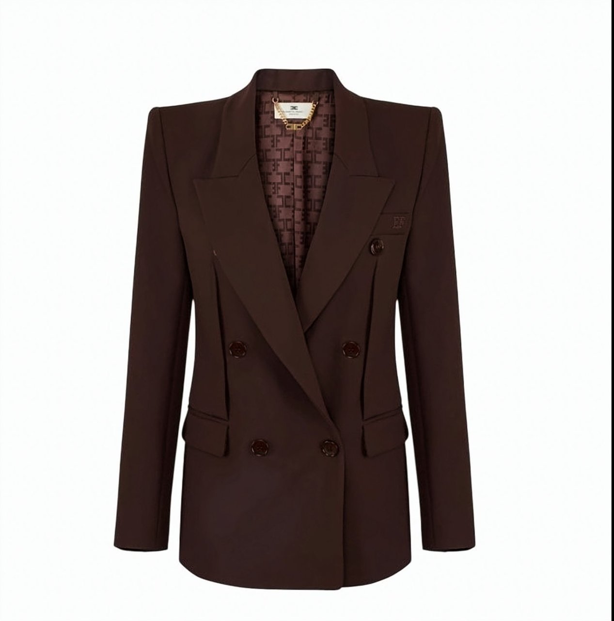 Elisabetta Franchi Lightweight Crepe Peak Lapel Double Jacket Bruin