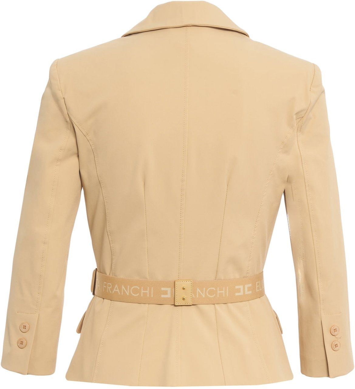 Elisabetta Franchi Double-breasted blazer with waist belt Beige