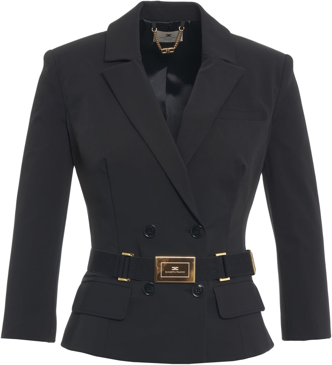 Elisabetta Franchi Double-breasted blazer with waist belt Zwart