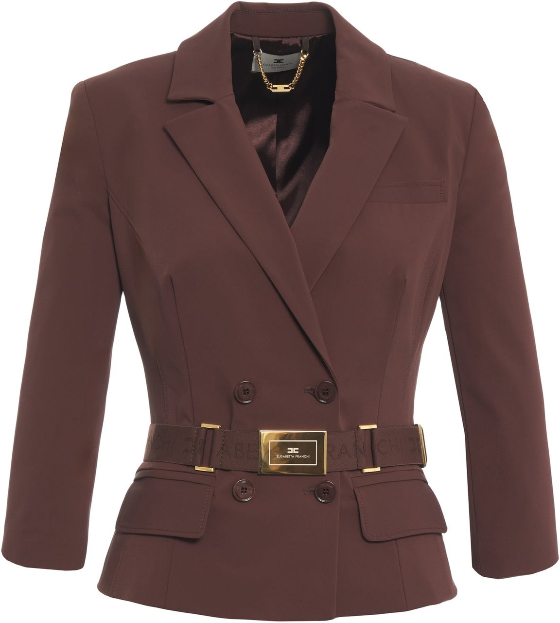 Elisabetta Franchi Double-breasted blazer with waist belt Bruin