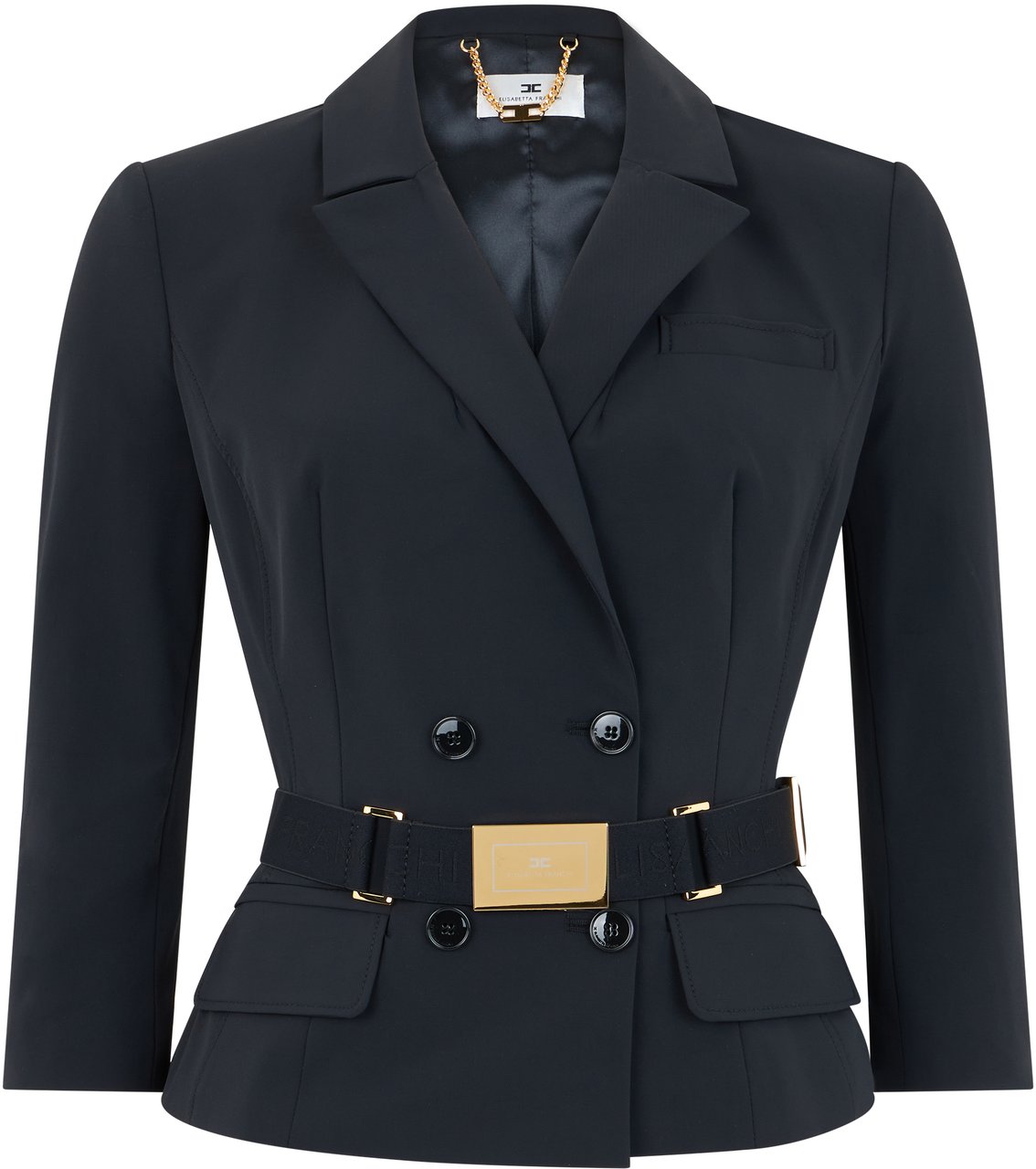 Elisabetta Franchi Stretch Fabric Jacket with Belt Zwart