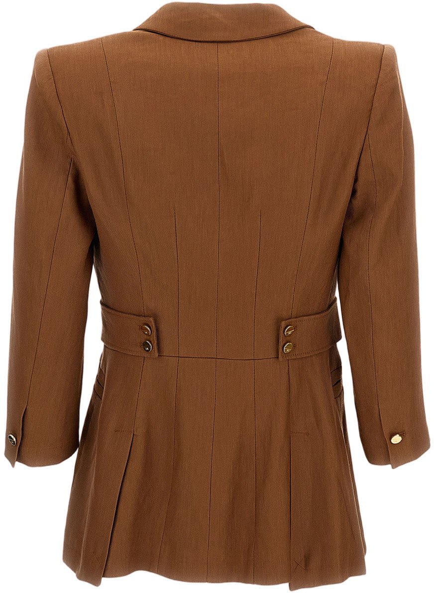 Elisabetta Franchi Linen-Blend Jacket with Gold Metallic Details Bruin