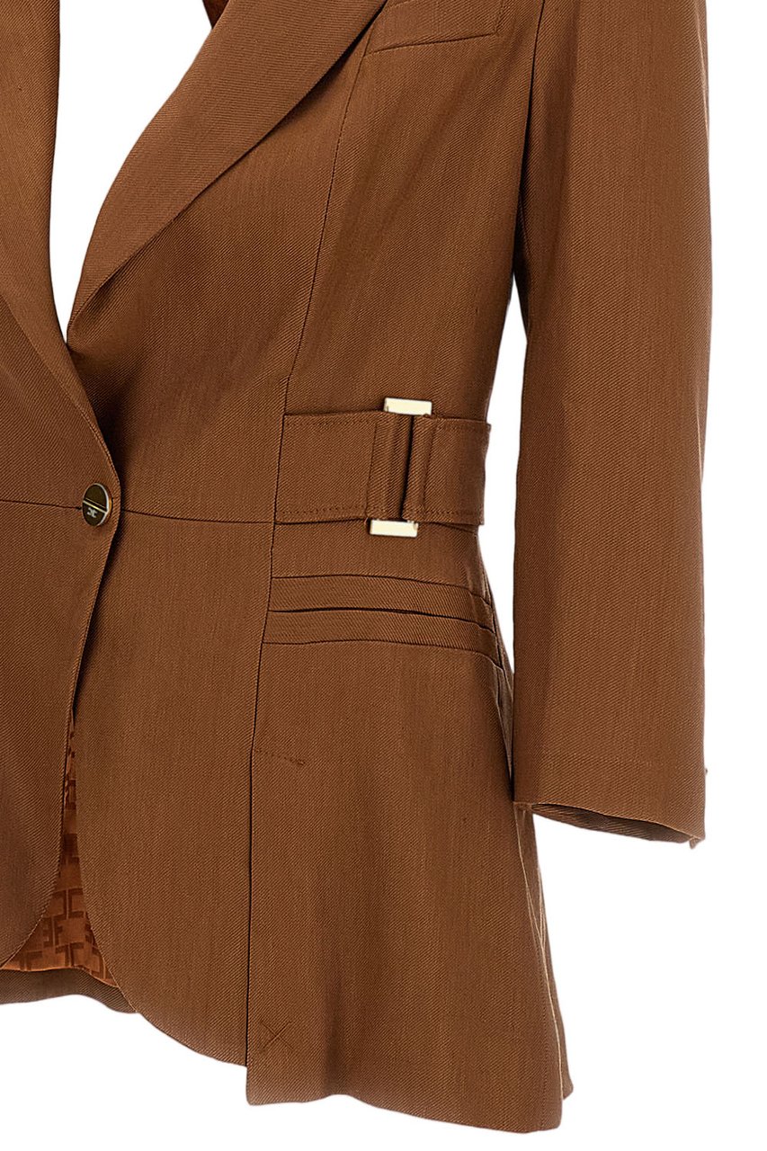 Elisabetta Franchi Linen-Blend Jacket with Gold Metallic Details Bruin