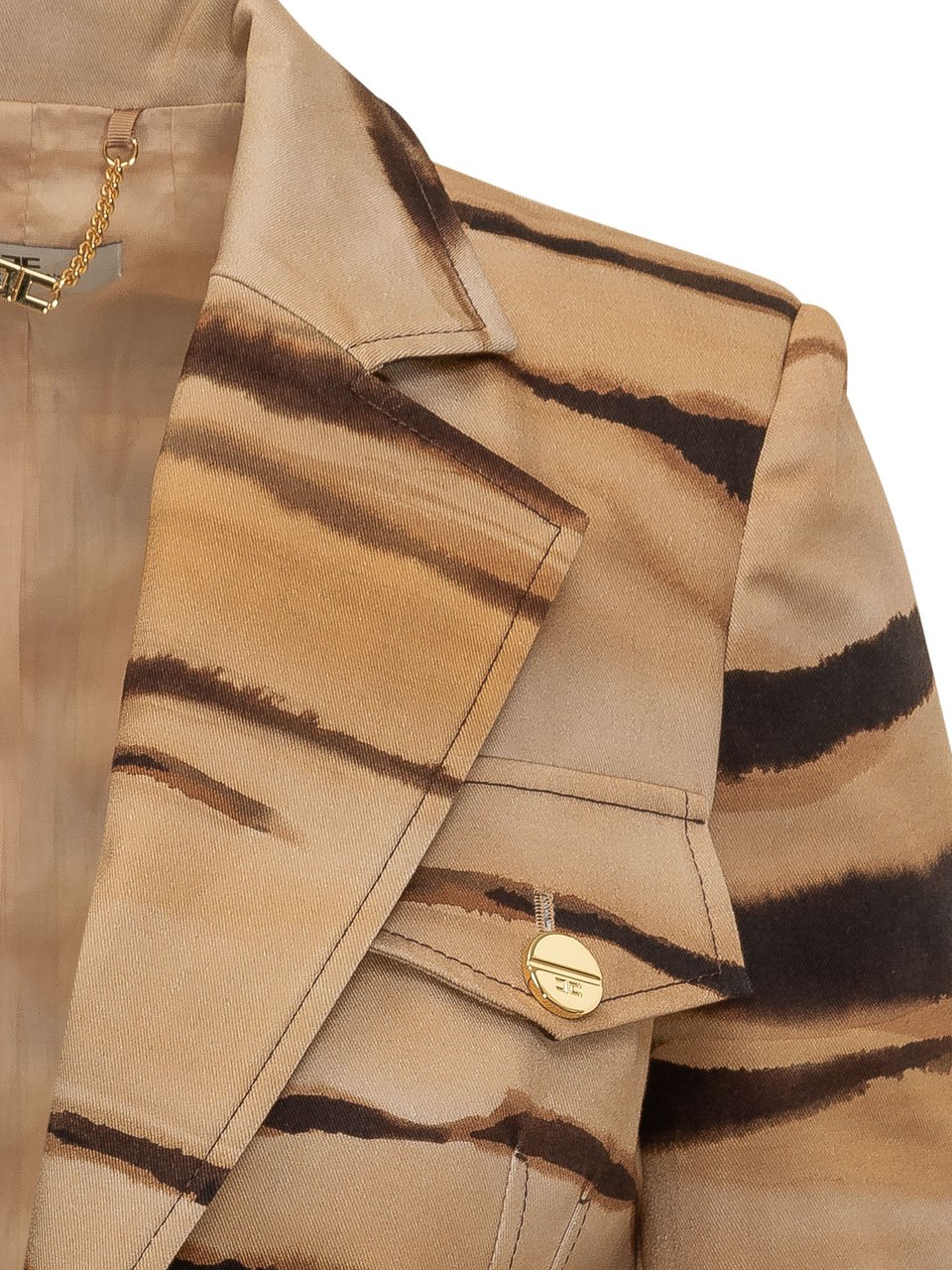 Elisabetta Franchi Giacca con Revers e Fantasia Astratta Beige