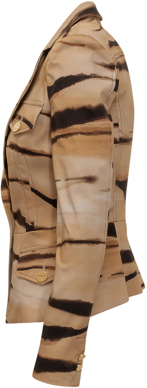 Elisabetta Franchi Giacca con Revers e Fantasia Astratta Beige
