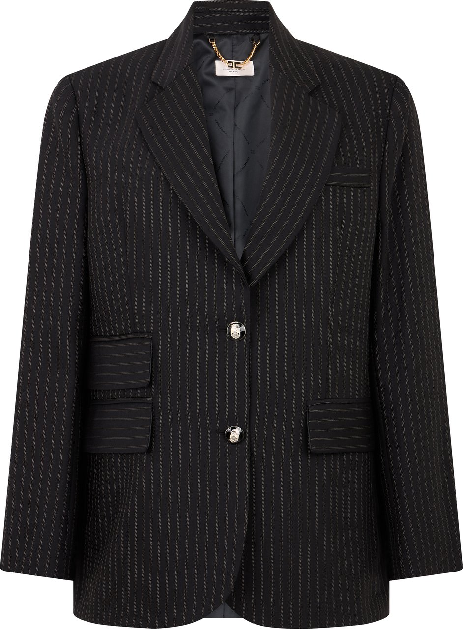 Elisabetta Franchi Wool striped fabric jacket Zwart