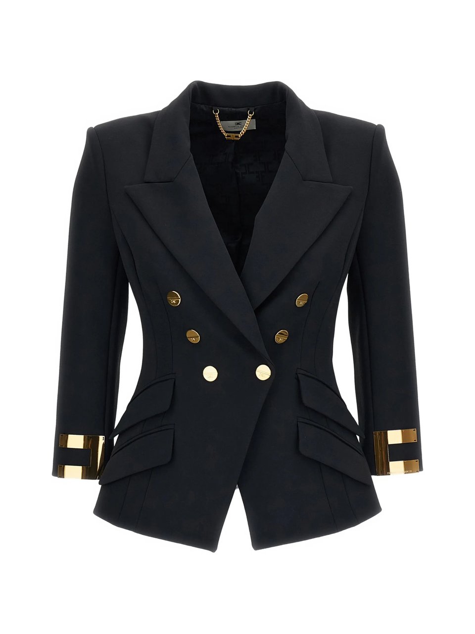 Elisabetta Franchi Tailored Black Blazer With Double-Breasted Front Zwart