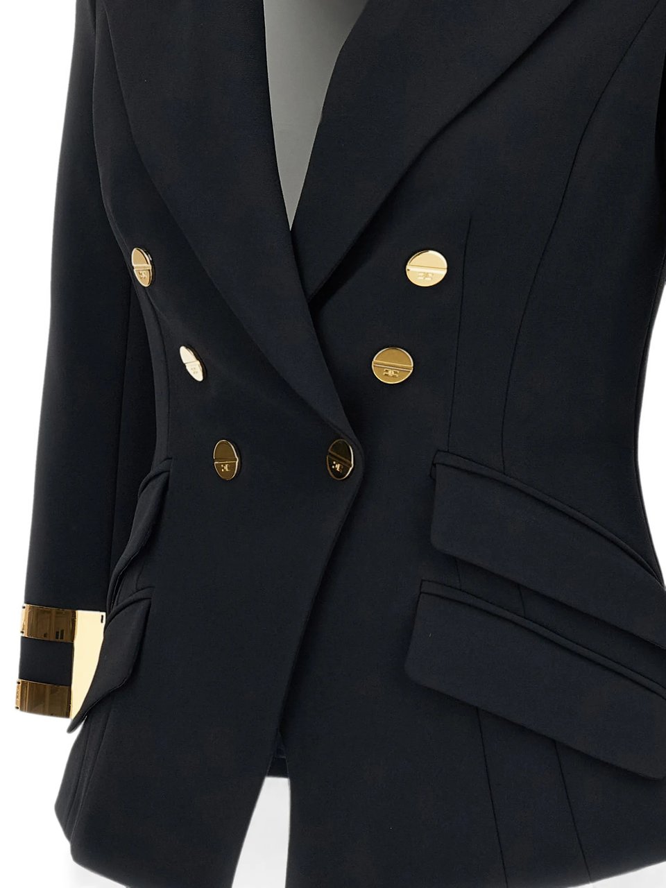 Elisabetta Franchi Tailored Black Blazer With Double-Breasted Front Zwart