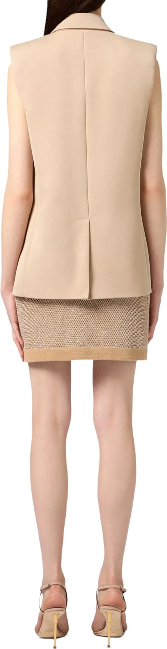 Elisabetta Franchi Beige Textured Knitted Button Mini Skirt Neutraal