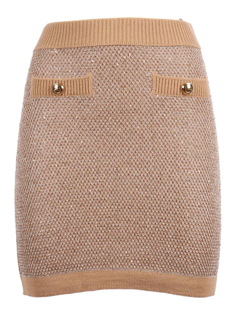 Elisabetta Franchi Textured Gold Accent Knit Mini Skirt Roze