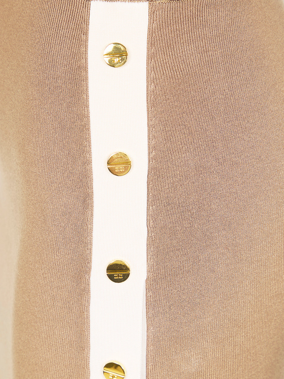Elisabetta Franchi Fitted Midi Gold Buttons Knit Skirt Neutraal