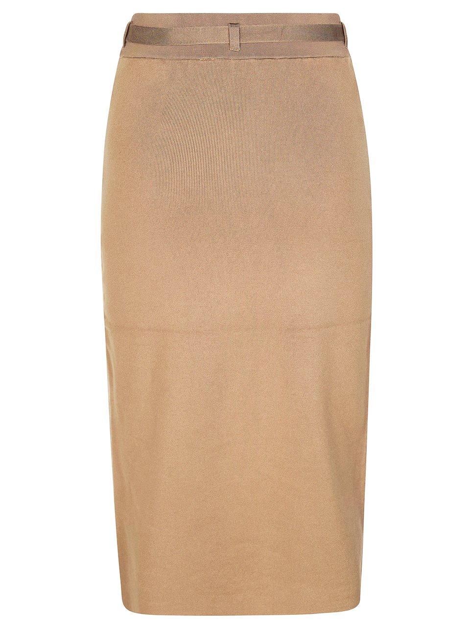 Elisabetta Franchi Fitted Midi Gold Buttons Knit Skirt Neutraal