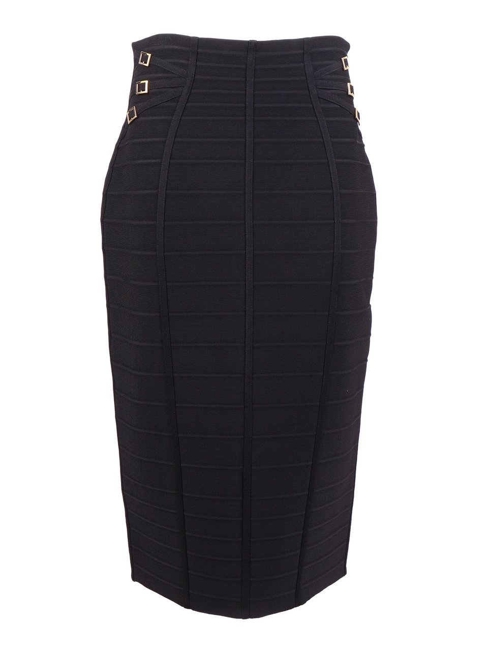 Elisabetta Franchi Black High Waisted Knit Midi Skirt Zwart