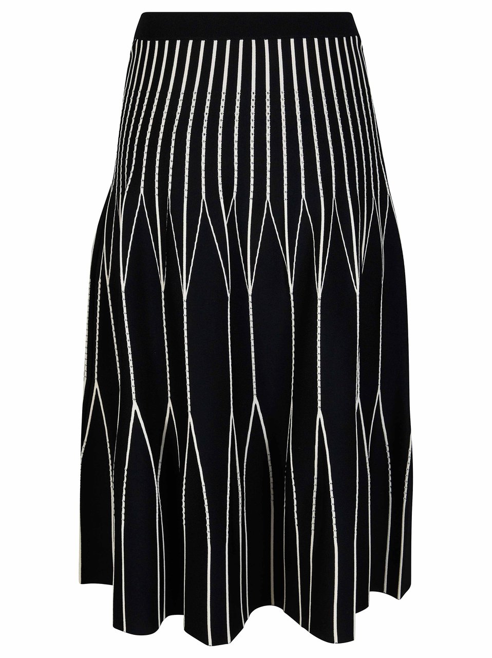 Elisabetta Franchi Black Geometric Flared Knitted Skirt Zwart