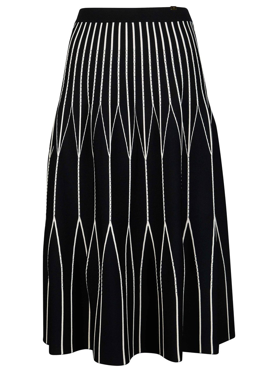Elisabetta Franchi Black Geometric Flared Knitted Skirt Zwart