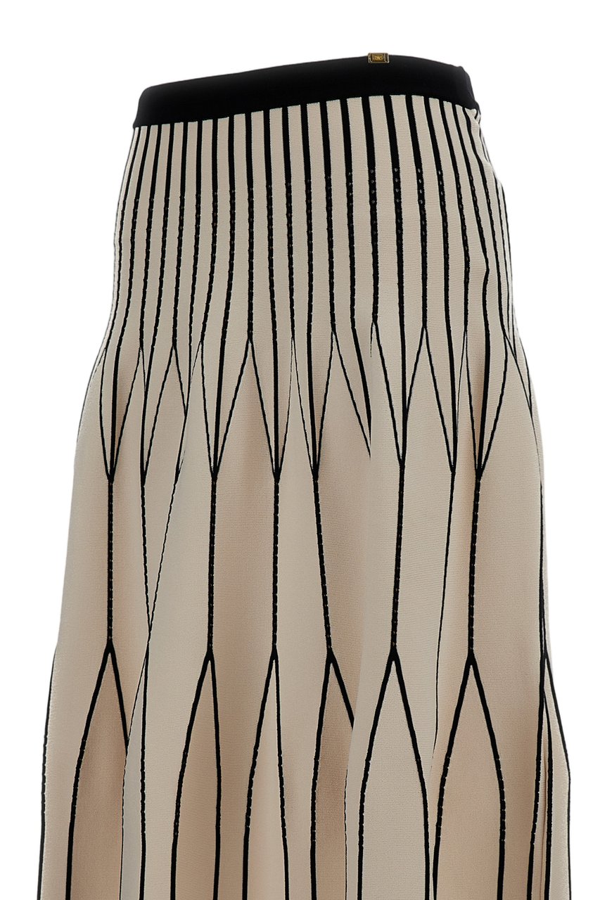 Elisabetta Franchi Beige Midi skirt in stretch knit Neutraal