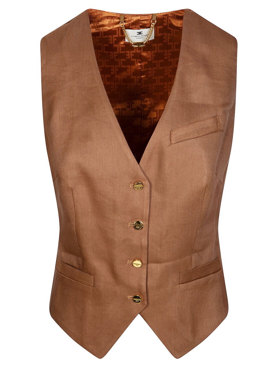 Elisabetta Franchi Tailored Gilet with Structured Silhouette and Gold Accents Bruin