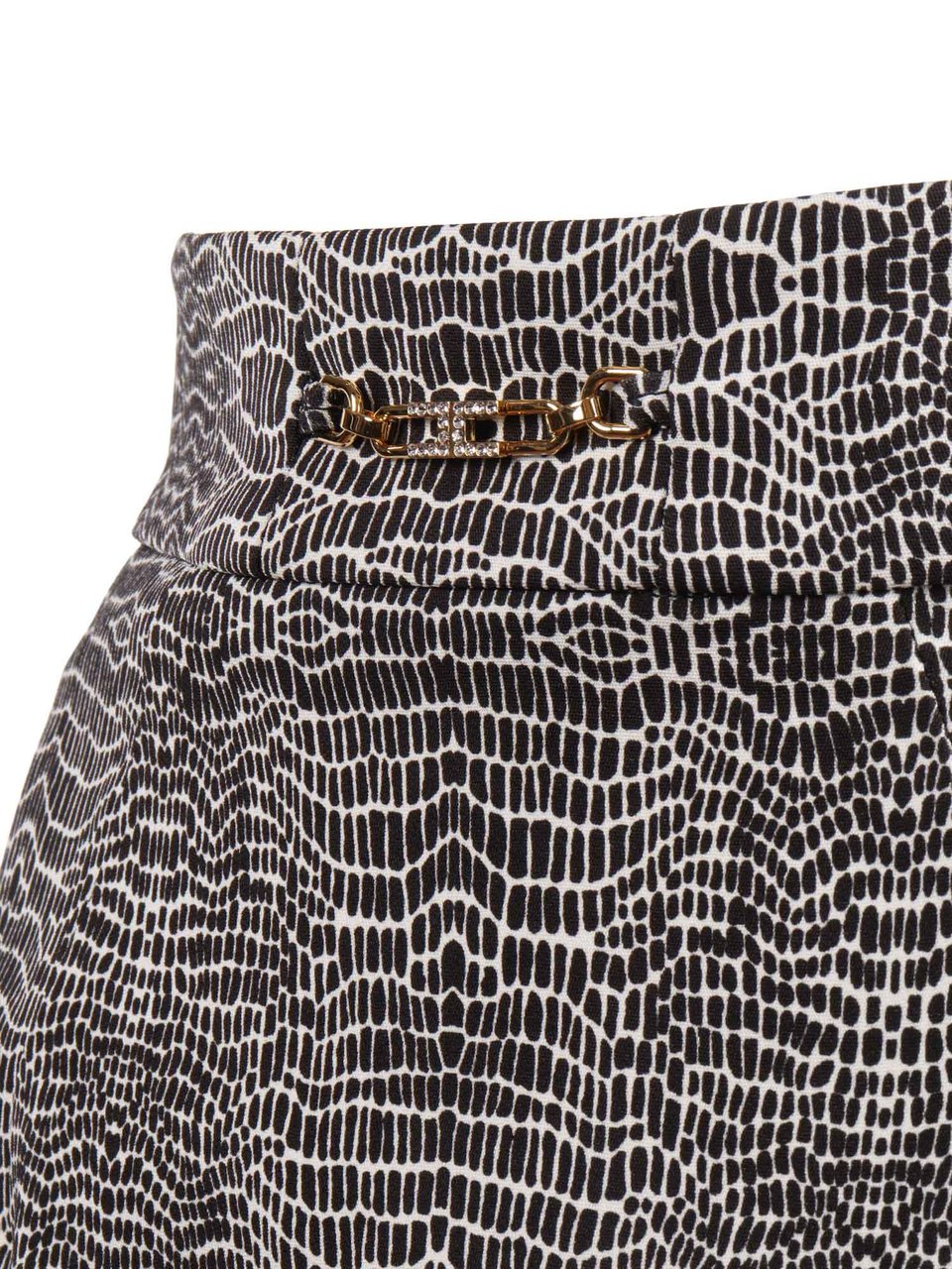 Elisabetta Franchi Reptilian Pattern Gold Chain Pencil Skirt Grijs