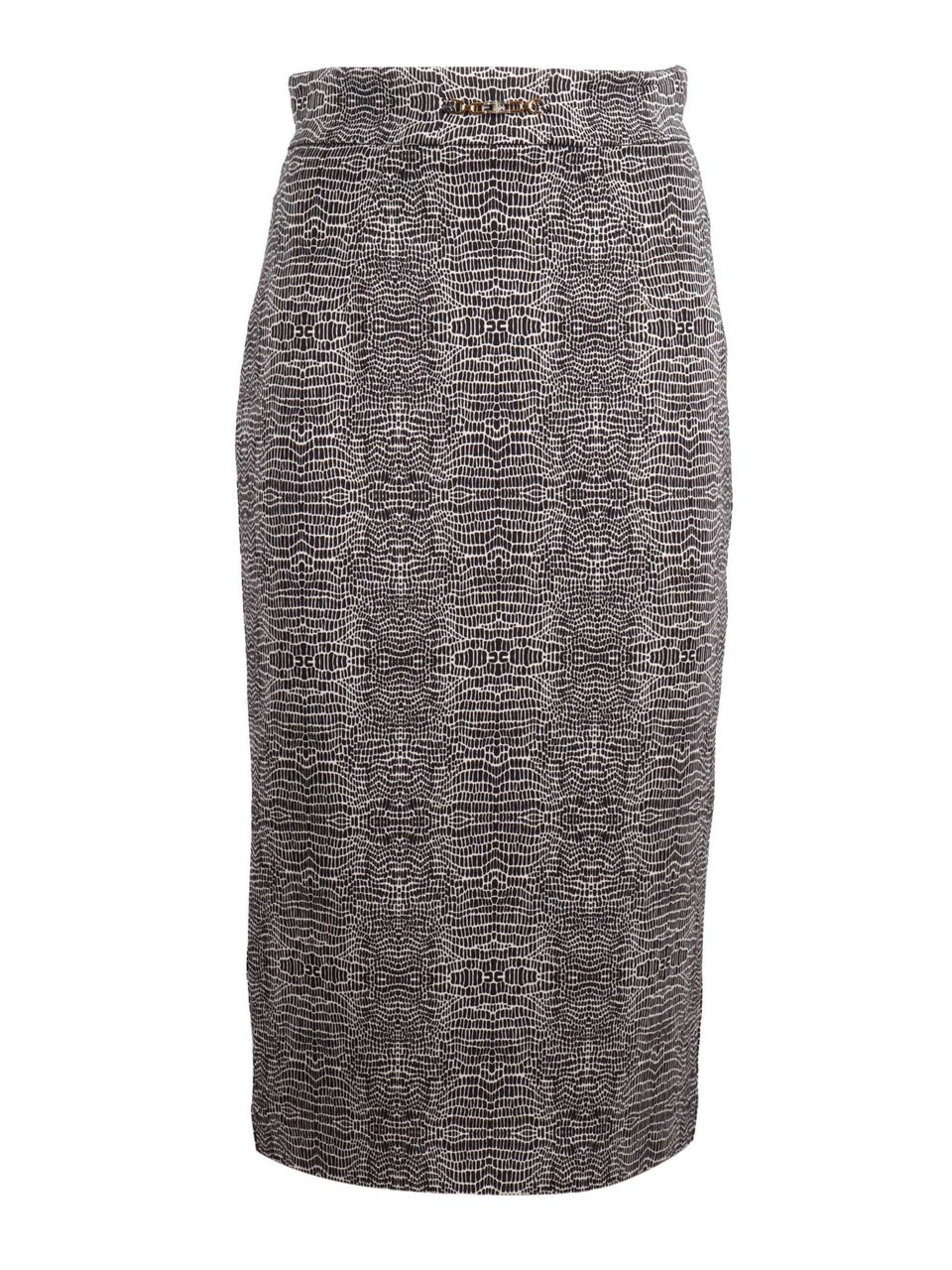 Elisabetta Franchi Reptilian Pattern Gold Chain Pencil Skirt Grijs
