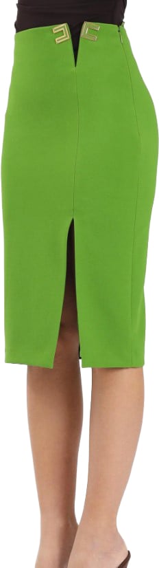 Elisabetta Franchi Double Stretch Crepe Side Slit Skirt Groen