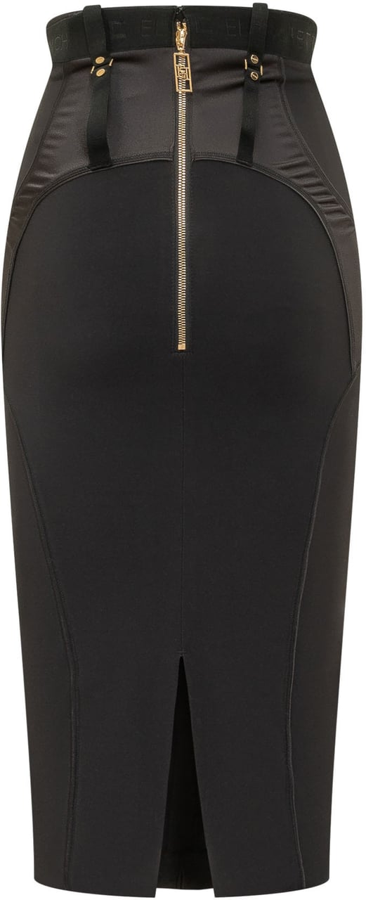 Elisabetta Franchi Gonna Midi con Cintura e Cuciture Zwart