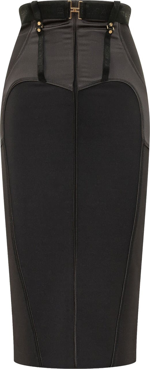 Elisabetta Franchi Gonna Midi con Cintura e Cuciture Zwart