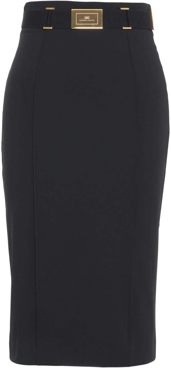 Elisabetta Franchi Midi skirt with logo belt Zwart