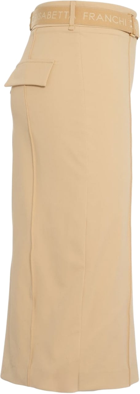 Elisabetta Franchi Midi skirt with logo belt Beige
