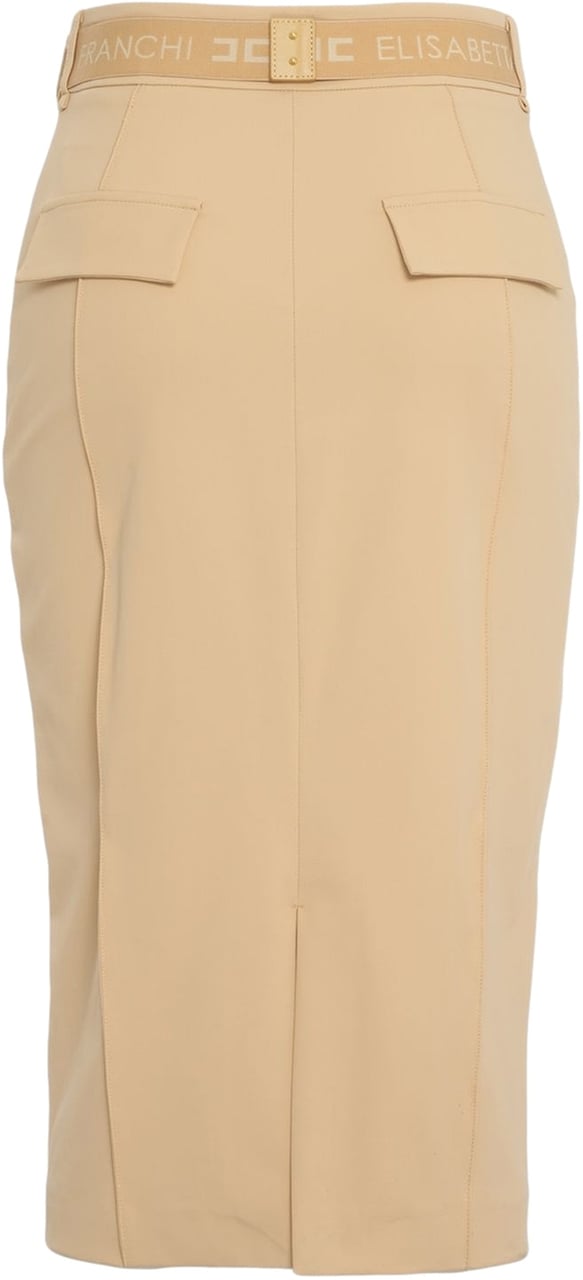 Elisabetta Franchi Midi skirt with logo belt Beige