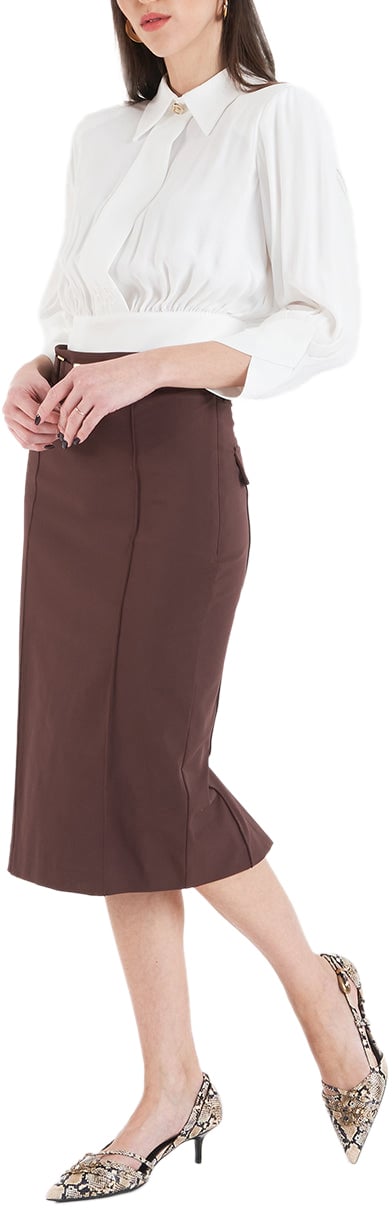 Elisabetta Franchi Midi skirt with logo belt Bruin