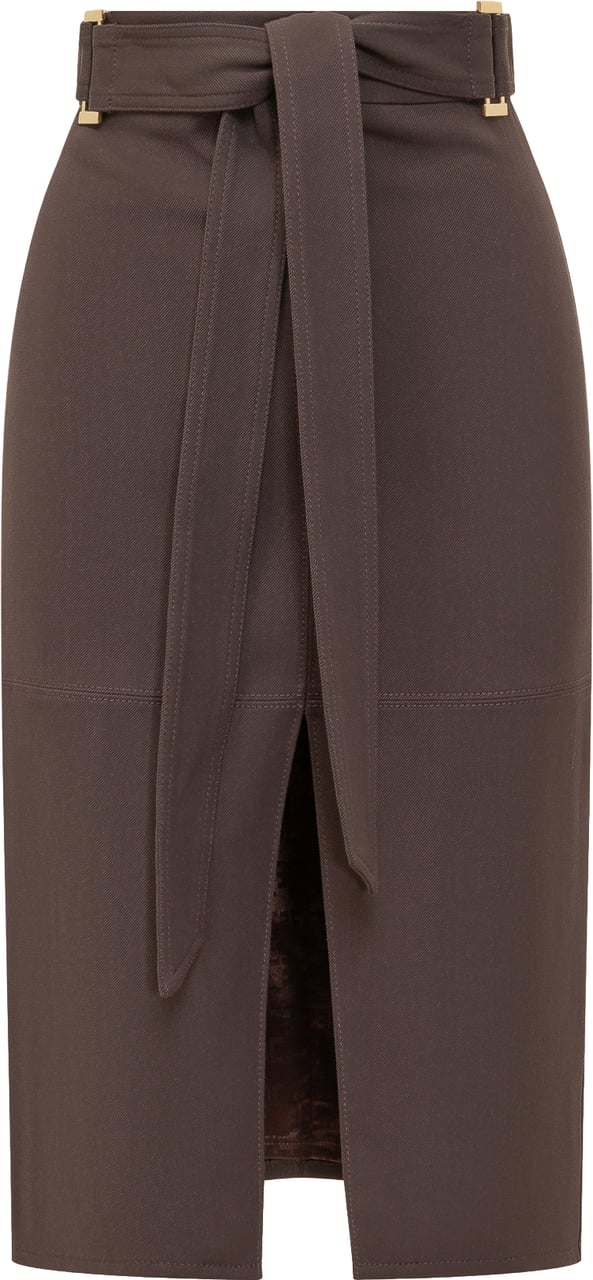 Elisabetta Franchi Gonna Midi a Vita Alta con Cintura Bruin