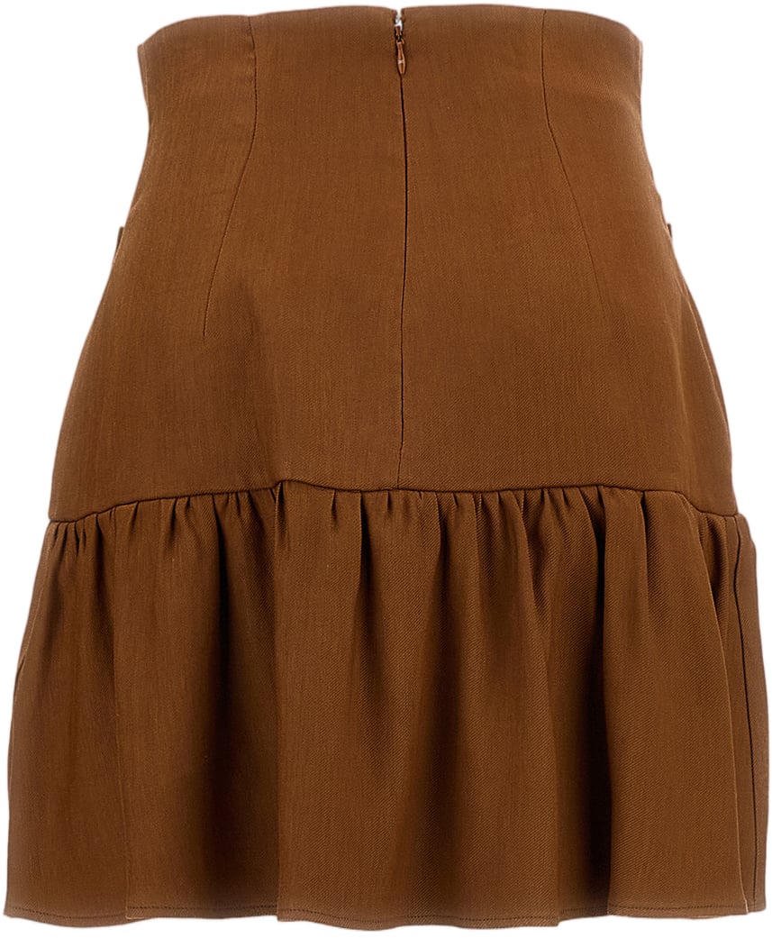 Elisabetta Franchi High-Waisted Mini Skirt with Gold Jewel Accents Bruin