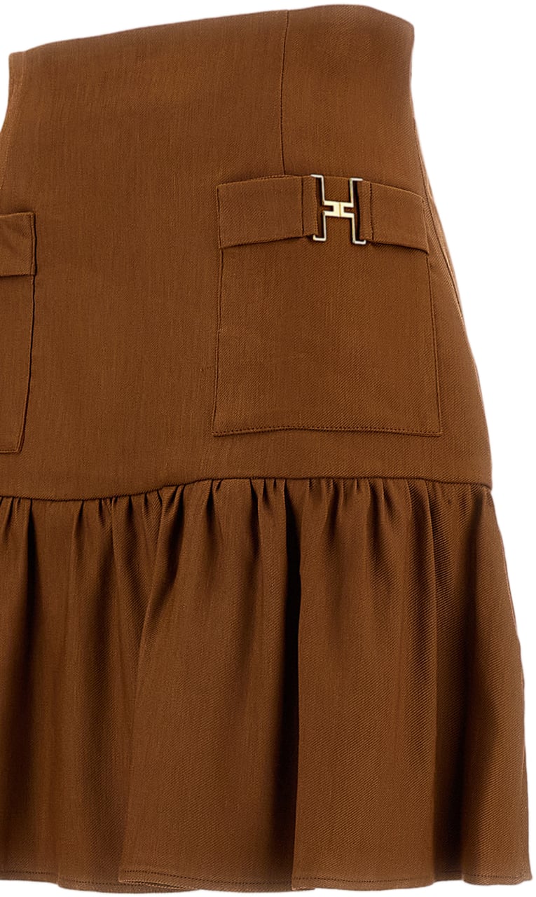 Elisabetta Franchi High-Waisted Mini Skirt with Gold Jewel Accents Bruin