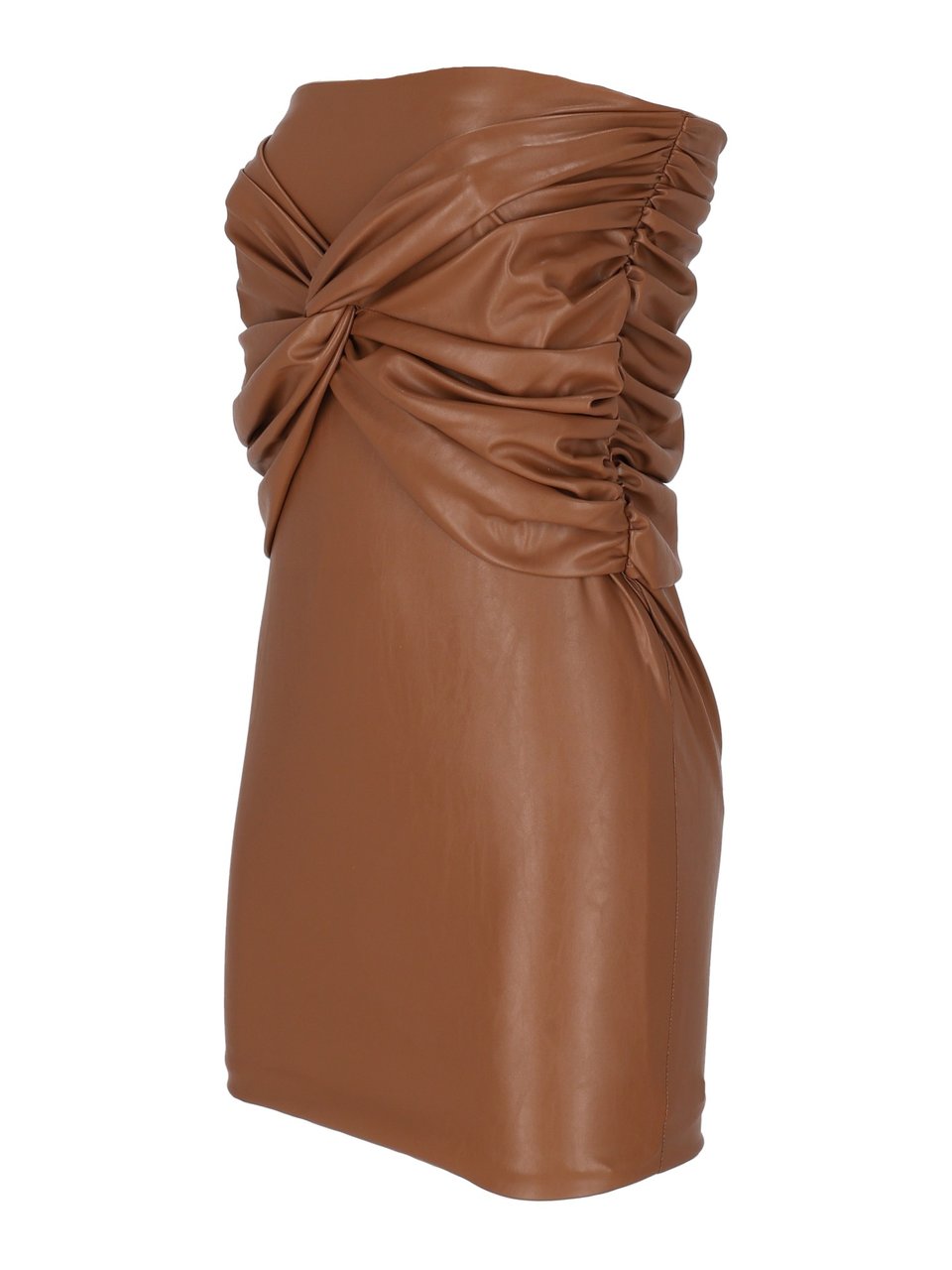 Elisabetta Franchi Brown Leather-Like Mini Skirt With Ruched Design Bruin