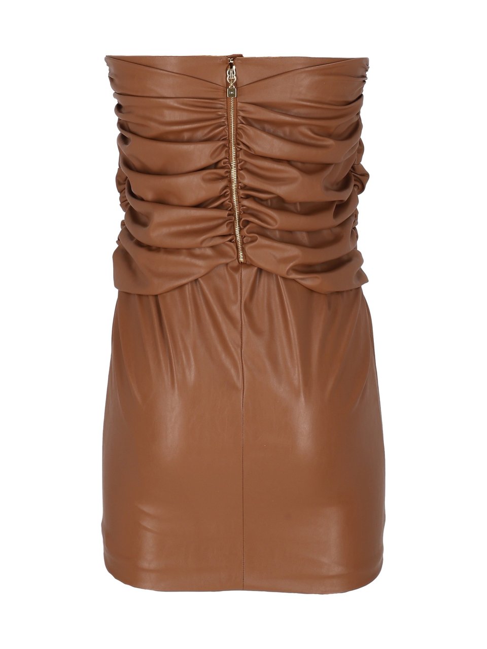 Elisabetta Franchi Brown Leather-Like Mini Skirt With Ruched Design Bruin