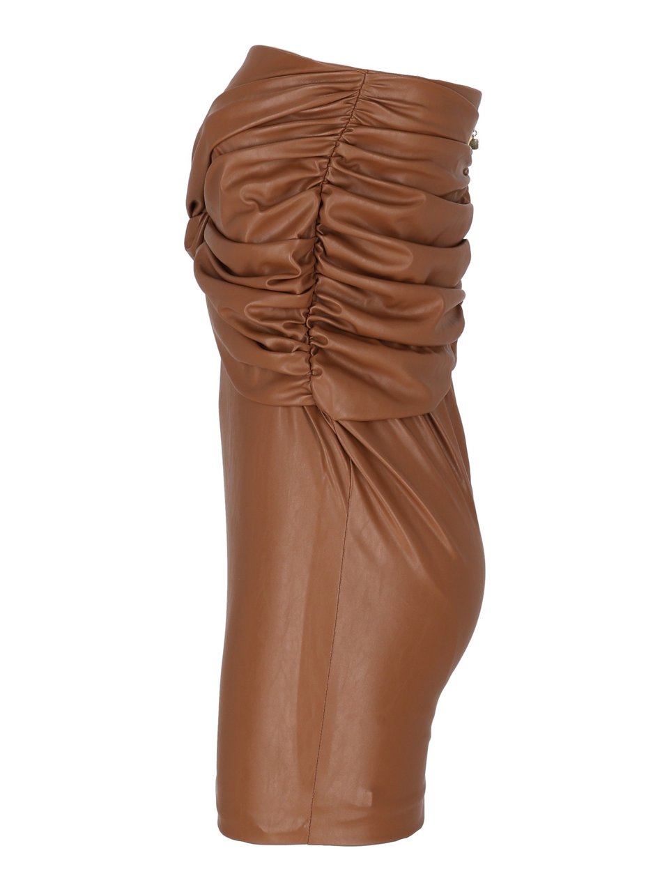 Elisabetta Franchi Brown Leather-Like Mini Skirt With Ruched Design Bruin