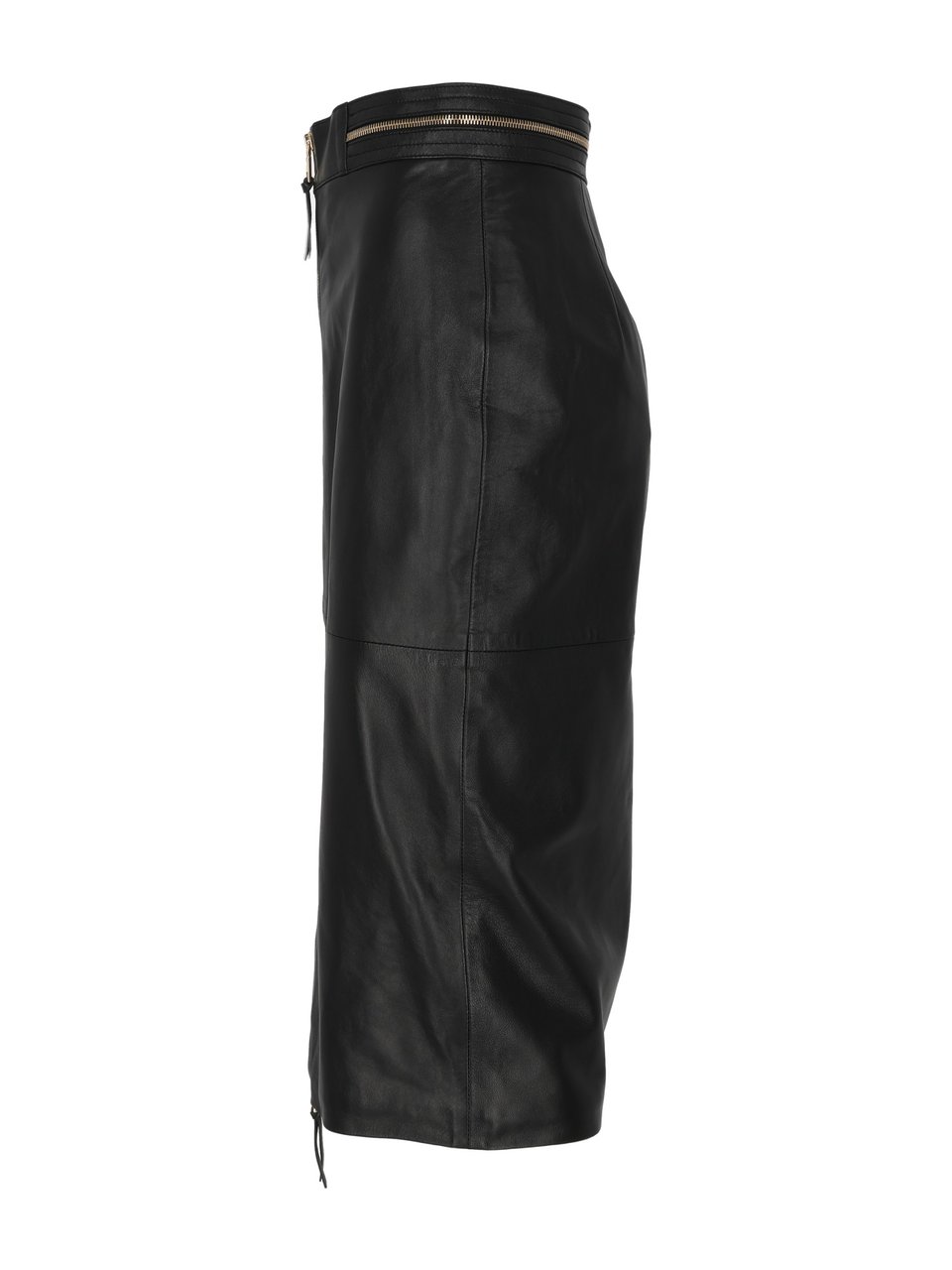 Elisabetta Franchi Fitted Black Sheepskin Leather Skirt With Front Zipper Zwart