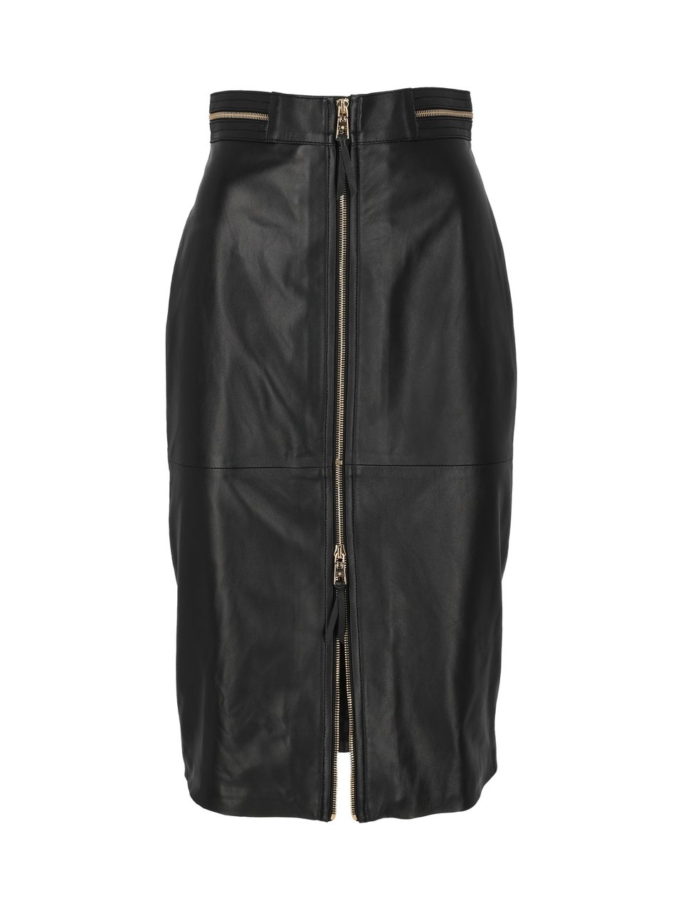Elisabetta Franchi Fitted Black Sheepskin Leather Skirt With Front Zipper Zwart